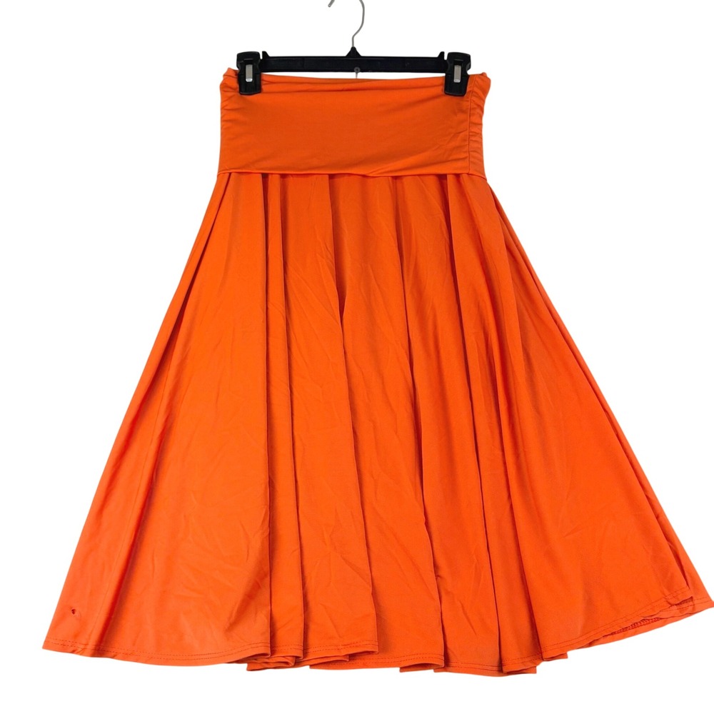 Lapis L Orange Maxi Skirt Fold Over Waist Flowy Pleated Boho Retro Autumn *Flaw